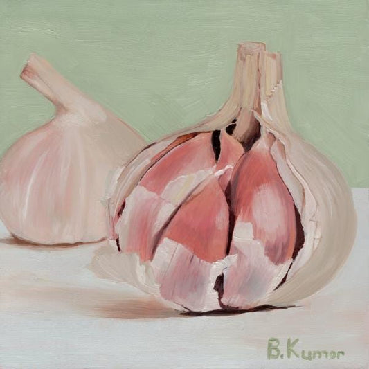 Garlic Painting / Herb Art for Kitchen / Garlic Original Oil Painting Gift for Cook