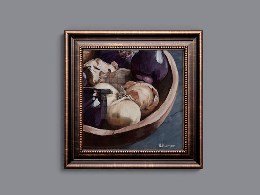 Art Print of Bowl of Onions Oil Painting / Vegetable Wall Art for Kitchen / Onion Art Gift for Nutritionist
