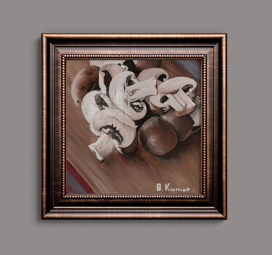 Art Print of Sliced Mushrooms Oil Painting / Mushroom Wall Art for Kitchen / Veggie Art Gift for Chef