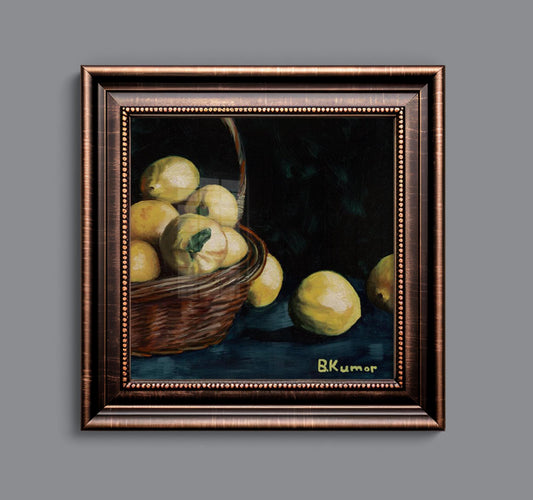 Art Print of Lemon Oil Painting / Basket of Lemons Wall Art for Kitchen / Lemon Art Gift for Cook