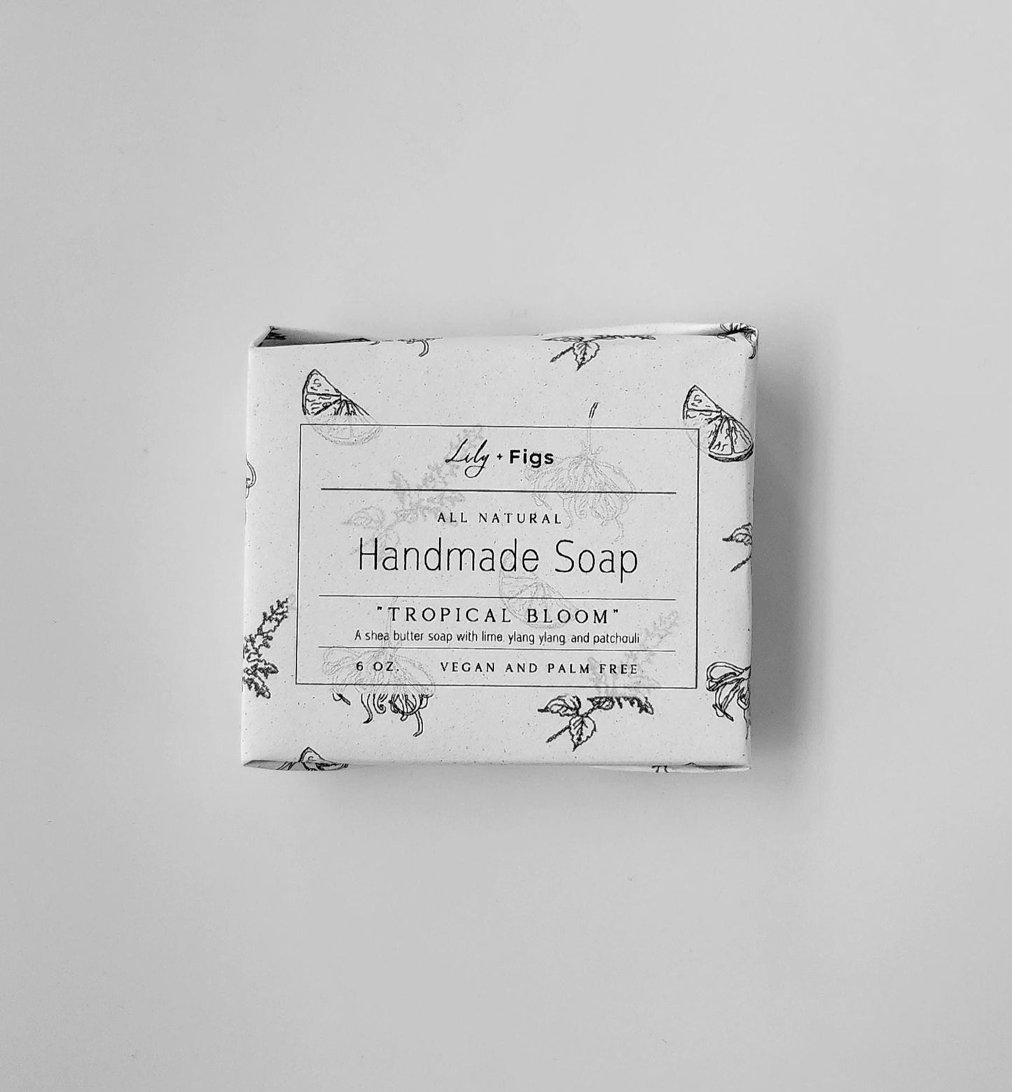 Tropical Bloom Shea Butter Soap: Ylang Ylang, Lime, Patchouli – Vegan, Palm Free, Paper Packaging